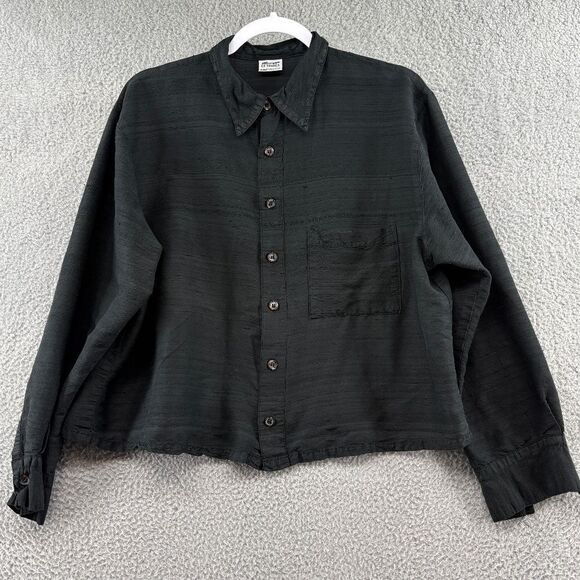 CP Shades Button Down Shirt Black Boxy Cropped Lagenlook size Medium - Picture 1 of 11